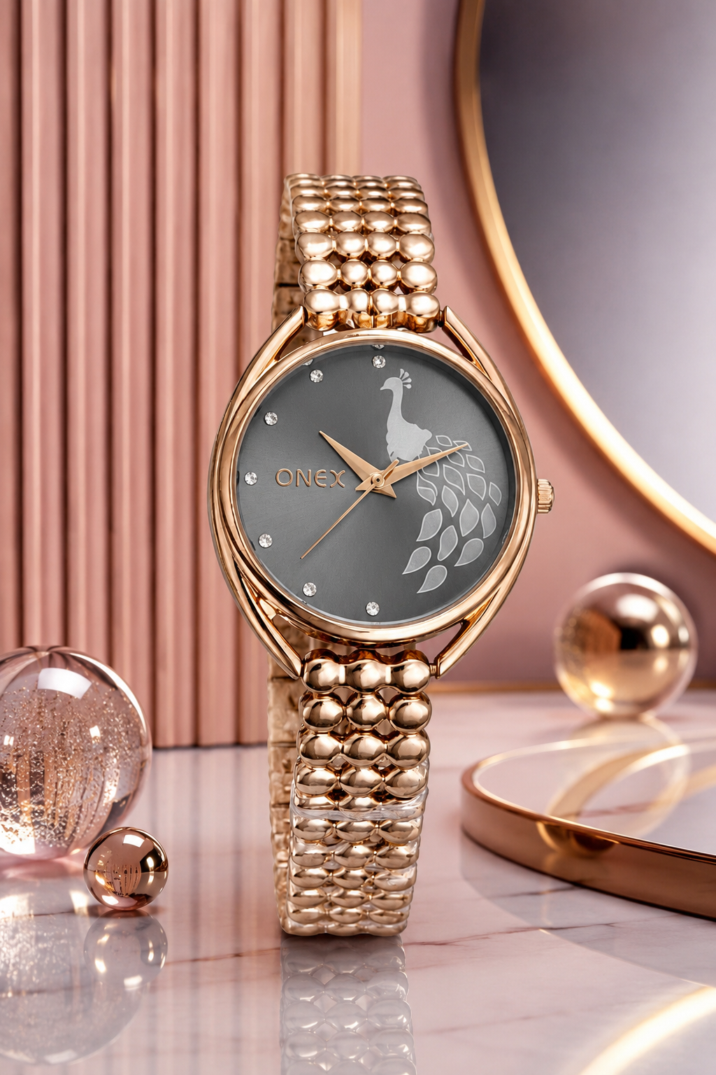 ONEX Elegant Rose Gold Bracelet Watch for Women | Stylish Grey Dial Analog Watch | Party & Daily Wear