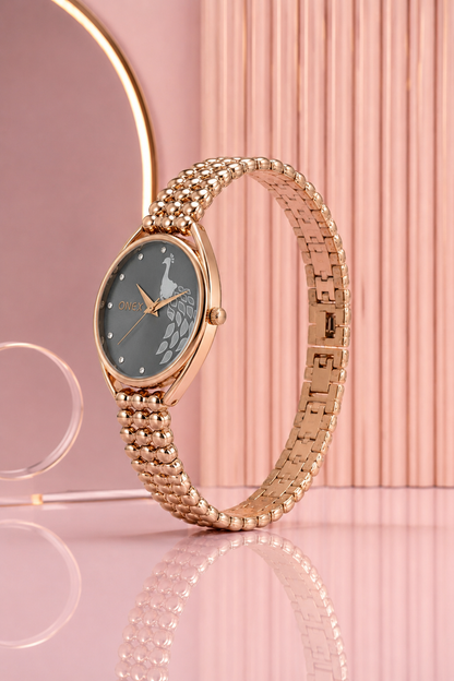ONEX Elegant Rose Gold Bracelet Watch for Women | Stylish Grey Dial Analog Watch | Party & Daily Wear