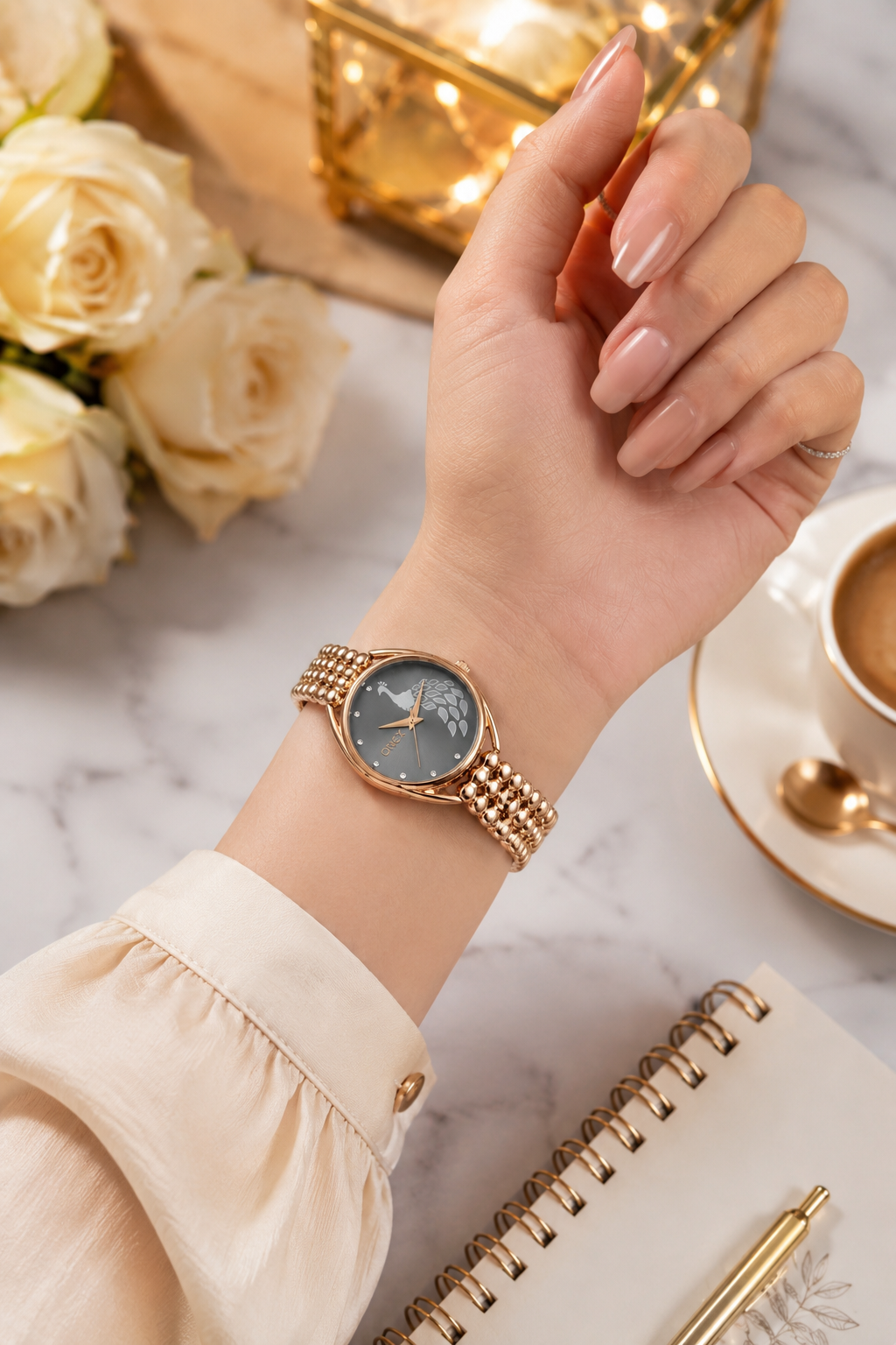 ONEX Elegant Rose Gold Bracelet Watch for Women | Stylish Grey Dial Analog Watch | Party & Daily Wear