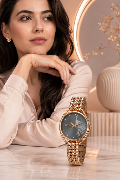 ONEX Elegant Rose Gold Bracelet Watch for Women | Stylish Grey Dial Analog Watch | Party & Daily Wear