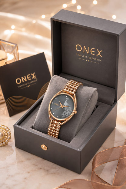 ONEX Elegant Rose Gold Bracelet Watch for Women | Stylish Grey Dial Analog Watch | Party & Daily Wear
