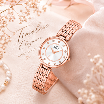 Onex Women’s Silver Analog Watch with Crystal Studded Dial & Stainless Steel Bracelet