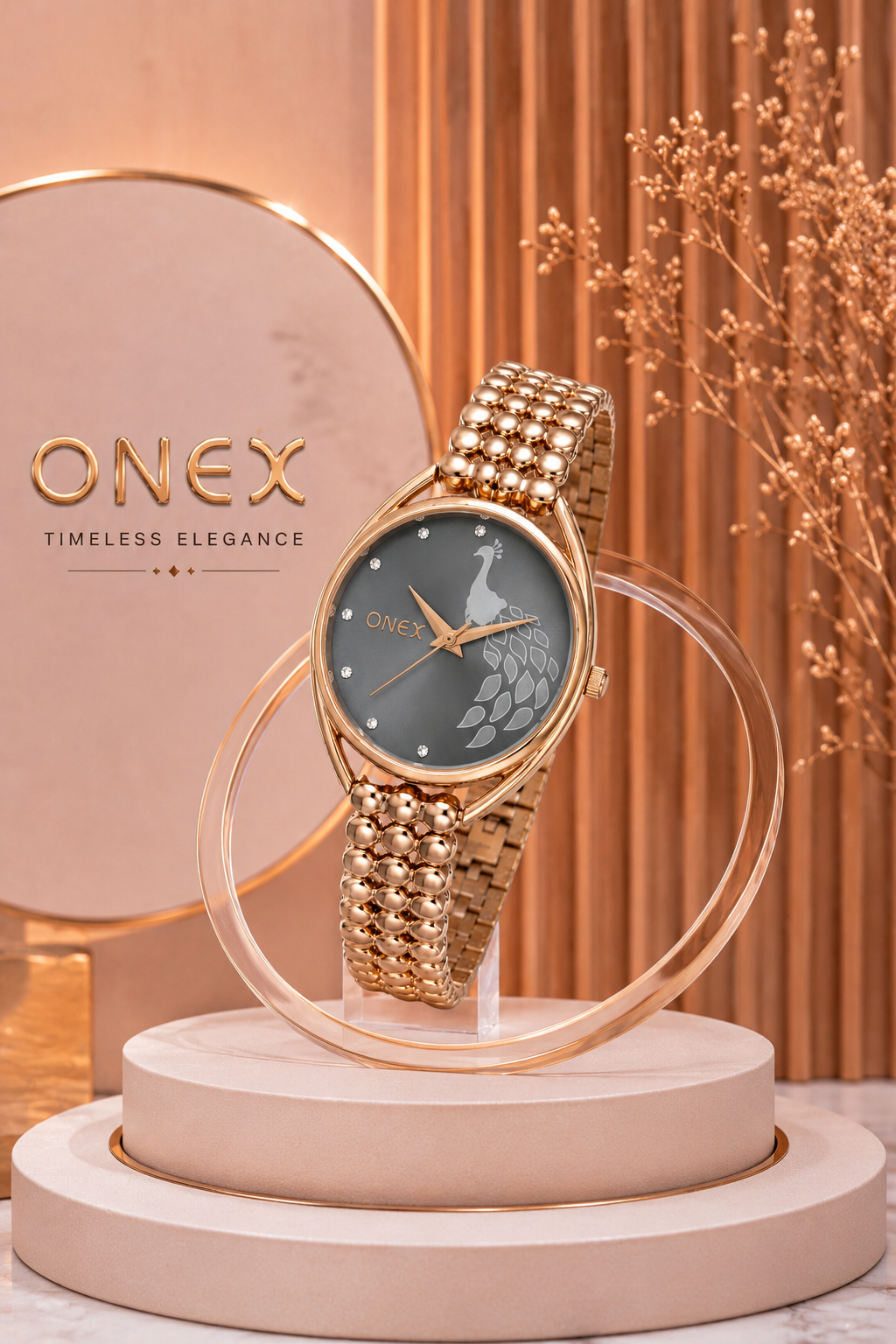 ONEX Elegant Rose Gold Bracelet Watch for Women | Stylish Grey Dial Analog Watch | Party & Daily Wear