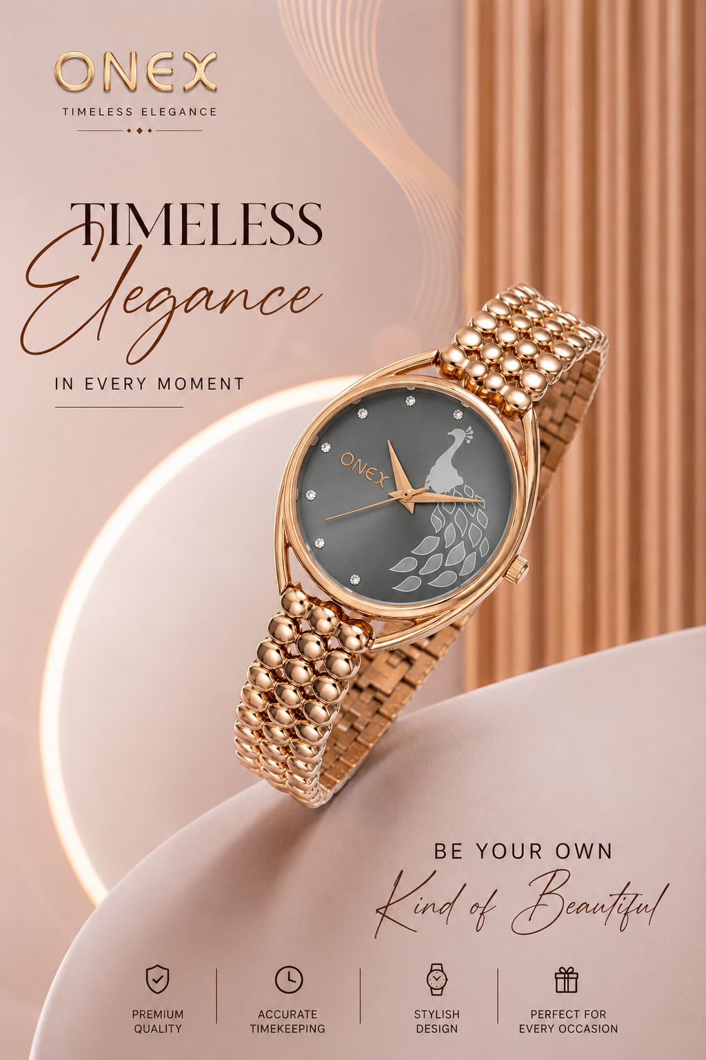 ONEX Elegant Rose Gold Bracelet Watch for Women | Stylish Grey Dial Analog Watch | Party & Daily Wear