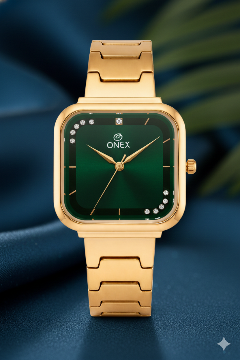 ONEX Rose Gold Square Dial Analog Watch for Women | Crystal Accent Dial | Metal Strap