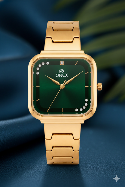 ONEX Rose Gold Square Dial Analog Watch for Women | Crystal Accent Dial | Metal Strap
