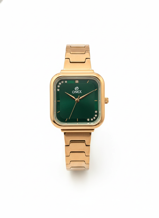 ONEX Rose Gold Square Dial Analog Watch for Women | Crystal Accent Dial | Metal Strap