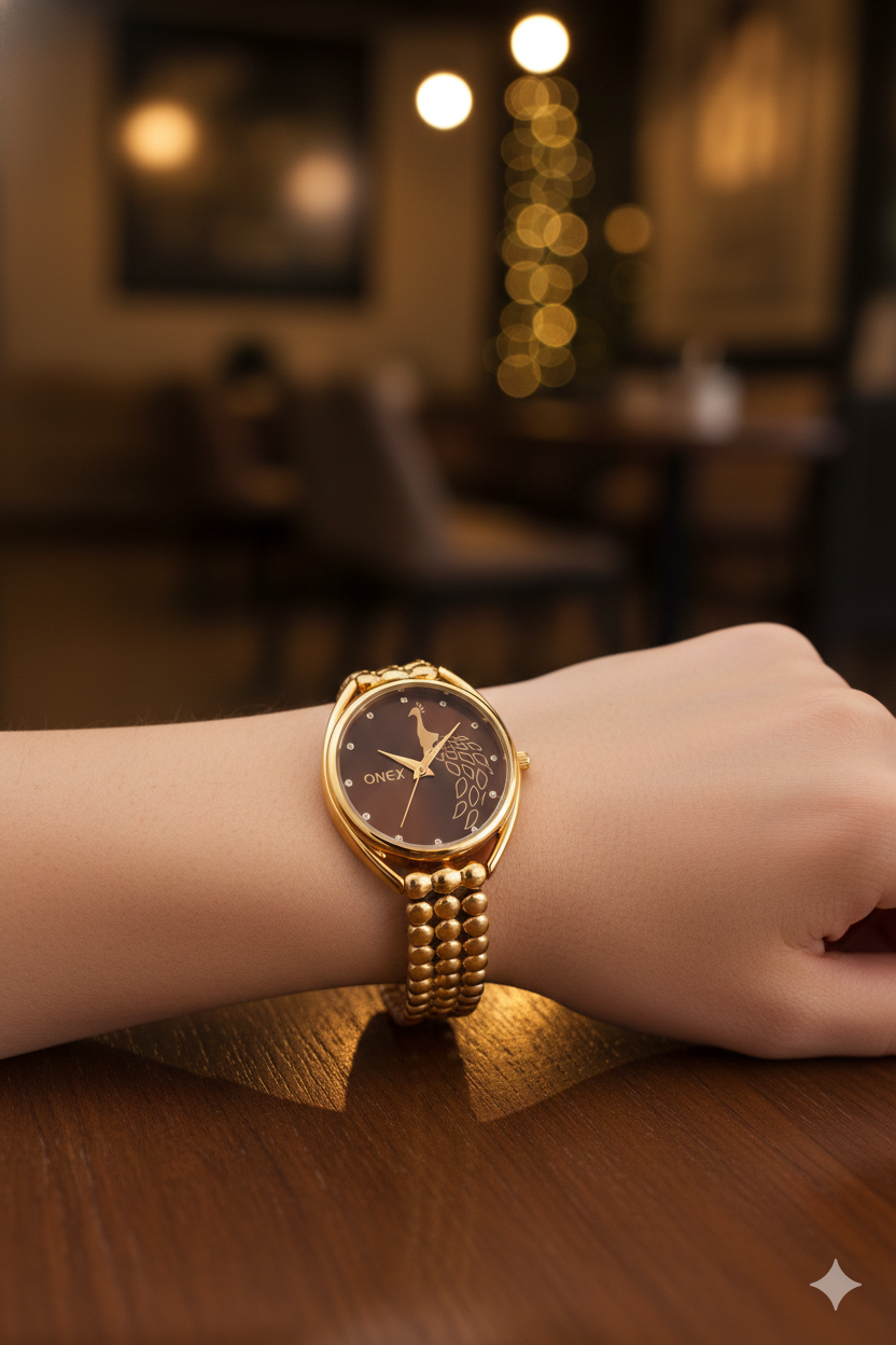 ONEX Elegant Rose Gold Bracelet Watch for Women | Stylish Brown Dial Analog Watch | Party & Daily Wear