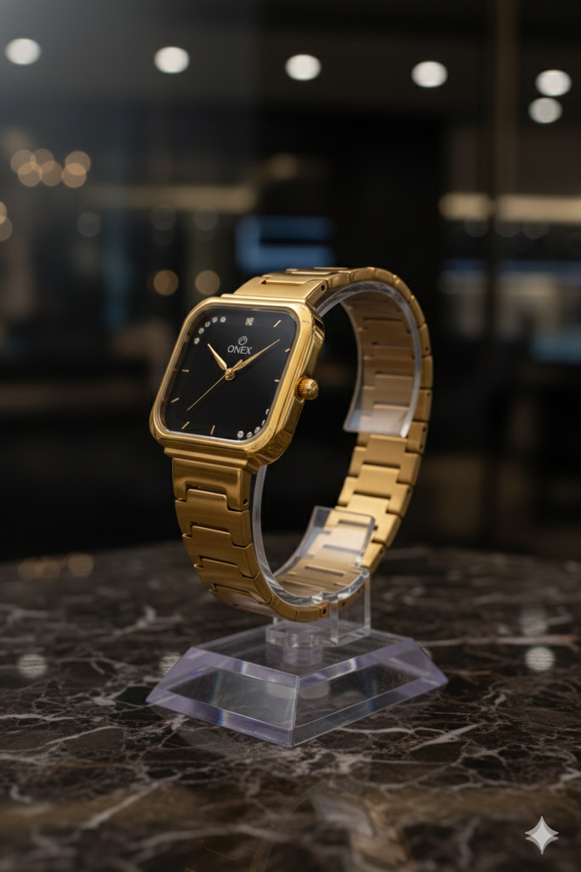 ONEX Rose Gold Square Dial Analog Watch for Women | Crystal Accent Dial | Metal Strap