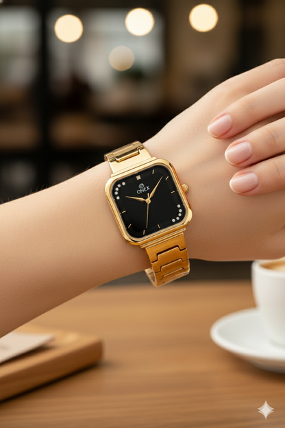 ONEX Rose Gold Square Dial Analog Watch for Women | Crystal Accent Dial | Metal Strap