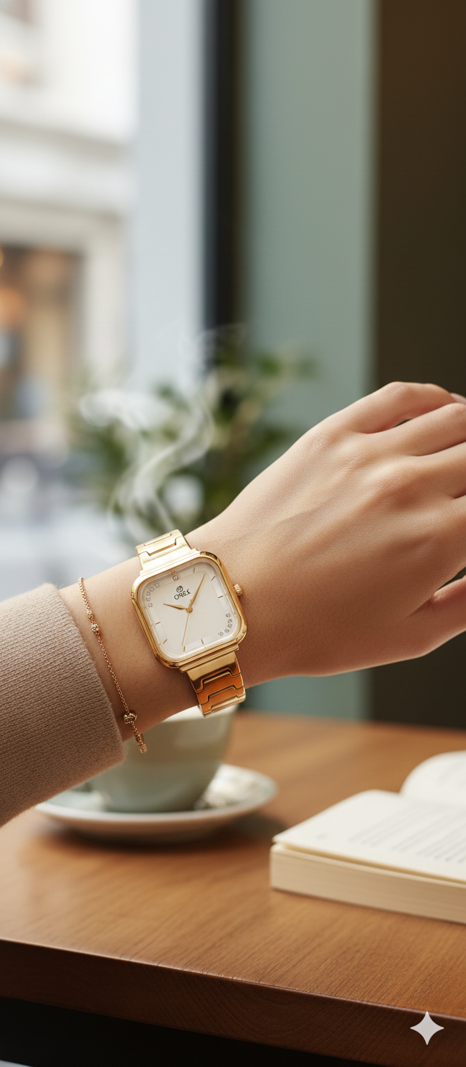 ONEX Rose Gold Square Dial Analog Watch for Women | Crystal Accent Dial | Metal Strap