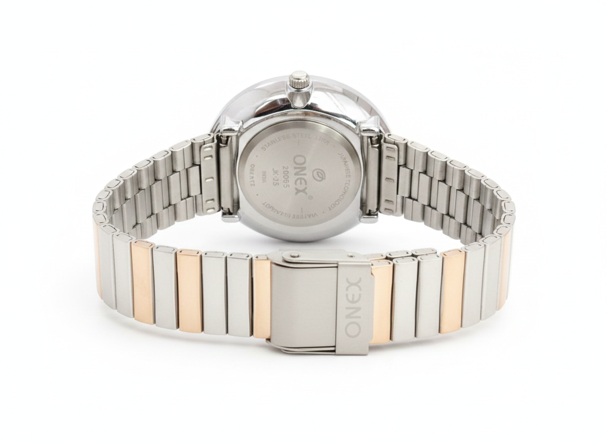 Onex Women’s Two Tone Bracelet Watch with Brown Dial – Elegant Slim Analog Wrist Watch