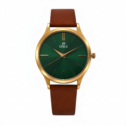 Onex Men’s Classic Green Dial Analog Watch with Brown Leather Strap | Minimal Slim Design | Premium Quartz Movement