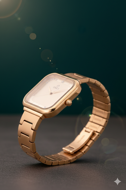 ONEX Rose Gold Square Dial Analog Watch for Women | Crystal Accent Dial | Metal Strap