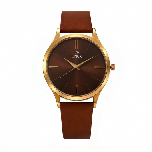 Onex Men’s Classic Brown Dial Analog Watch with Brown Leather Strap | Minimal Slim Design | Premium Quartz Movement