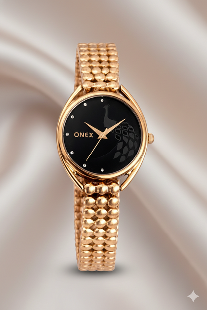 ONEX Elegant Rose Gold Bracelet Watch for Women | Stylish Black Dial Analog Watch | Party & Daily Wear
