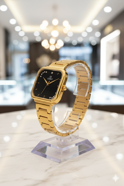 ONEX Rose Gold Square Dial Analog Watch for Women | Crystal Accent Dial | Metal Strap