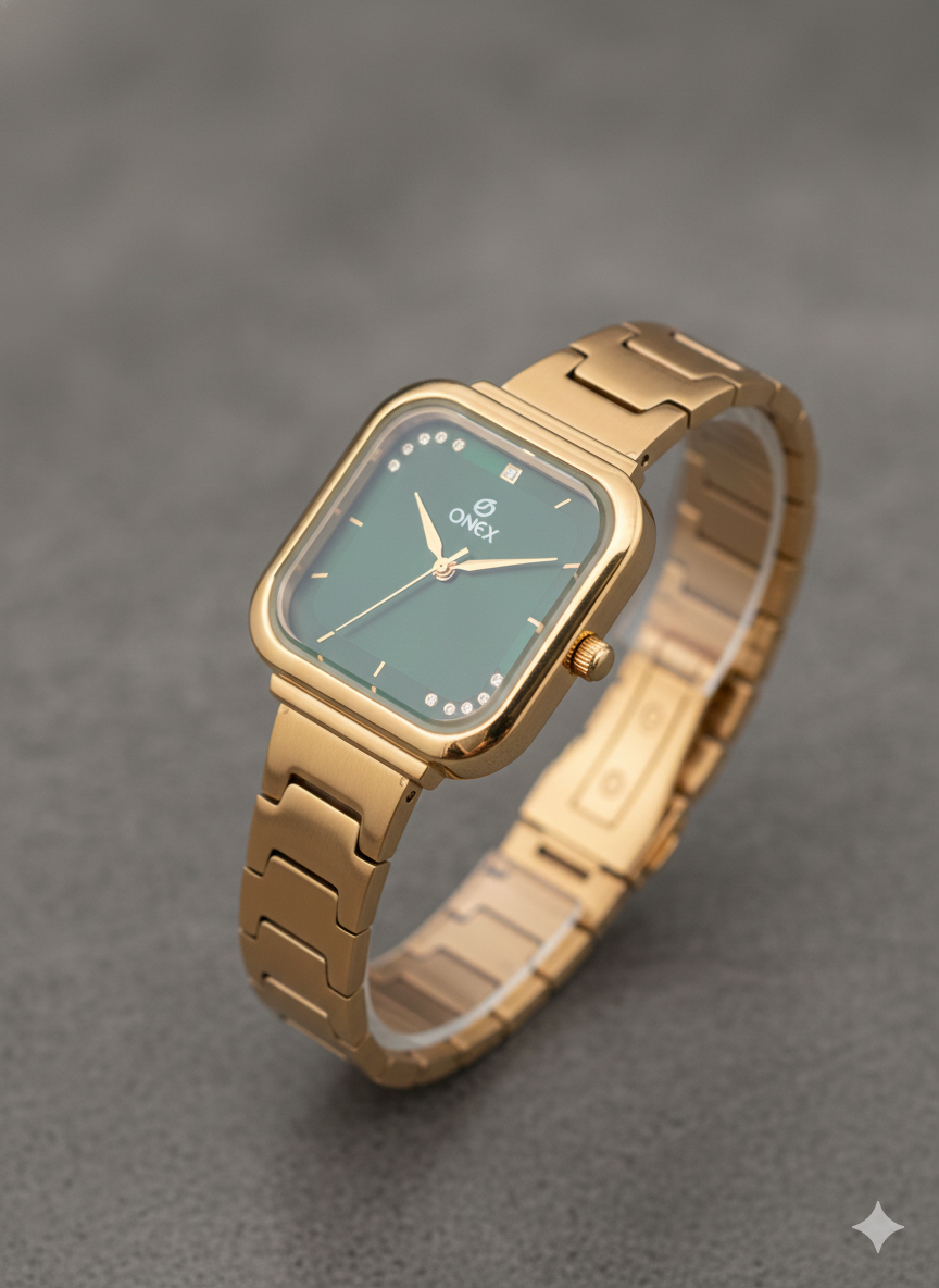 ONEX Rose Gold Square Dial Analog Watch for Women | Crystal Accent Dial | Metal Strap