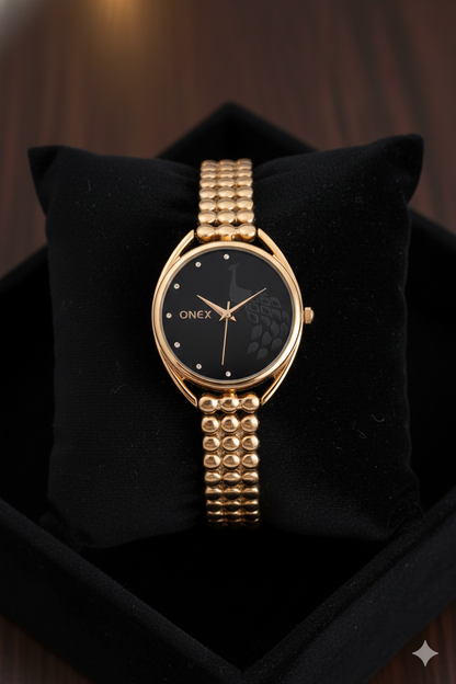 ONEX Elegant Rose Gold Bracelet Watch for Women | Stylish Black Dial Analog Watch | Party & Daily Wear