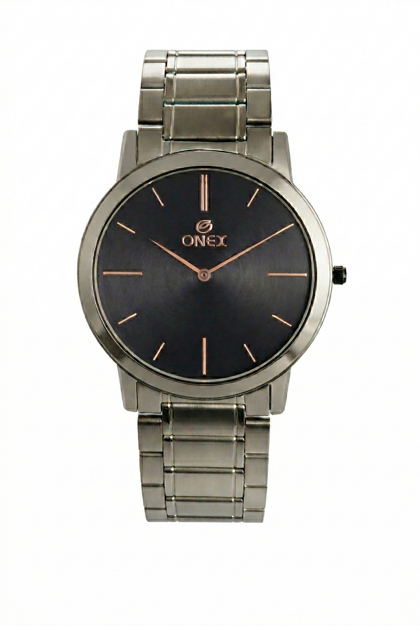 ONEX Men’s Premium Analog Watch – Blue Sunray Dial, Rose Gold Index Markers, Stainless Steel Strap | Elegant & Classic Design