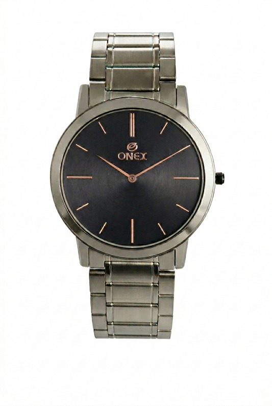 ONEX Men’s Premium Analog Watch – Blue Sunray Dial, Rose Gold Index Markers, Stainless Steel Strap | Elegant & Classic Design