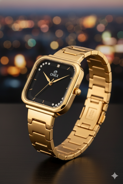 ONEX Rose Gold Square Dial Analog Watch for Women | Crystal Accent Dial | Metal Strap