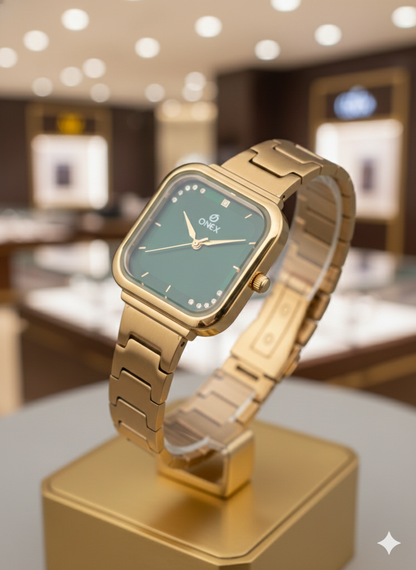 ONEX Rose Gold Square Dial Analog Watch for Women | Crystal Accent Dial | Metal Strap