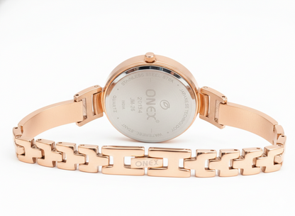 Onex Women’s Rose Gold Bracelet Watch with Black Floral Dial