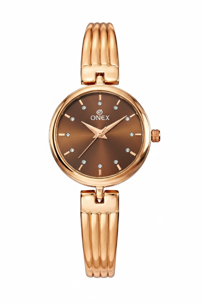 Onex Women’s Rose Gold Bracelet Watch | Elegant Slim Analog Dial with Crystal Markers | Premium Stainless Steel Strap