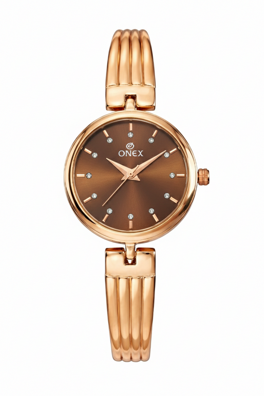 Onex Women’s Rose Gold Bracelet Watch | Elegant Slim Analog Dial with Crystal Markers | Premium Stainless Steel Strap