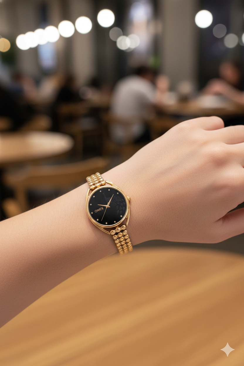 ONEX Elegant Rose Gold Bracelet Watch for Women | Stylish Black Dial Analog Watch | Party & Daily Wear