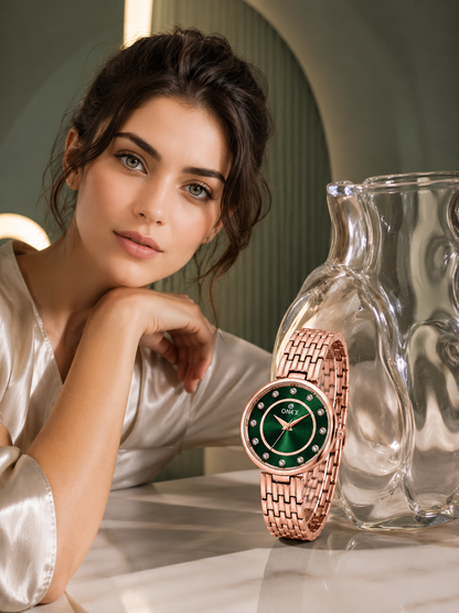 Onex Women’s Green Analog Watch with Crystal Studded Dial & Stainless Steel Bracelet