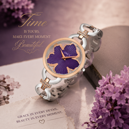 ONEX Silver - Rosegold Women’s Bracelet Watch with Purple Textured Dial & Crystal Accents
