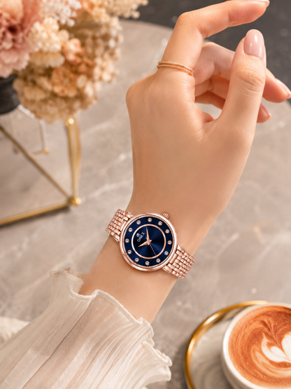 Onex Women’s Blue Analog Watch with Crystal Studded Dial & Stainless Steel Bracelet