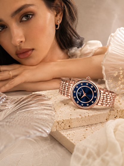 Onex Women’s Blue Analog Watch with Crystal Studded Dial & Stainless Steel Bracelet