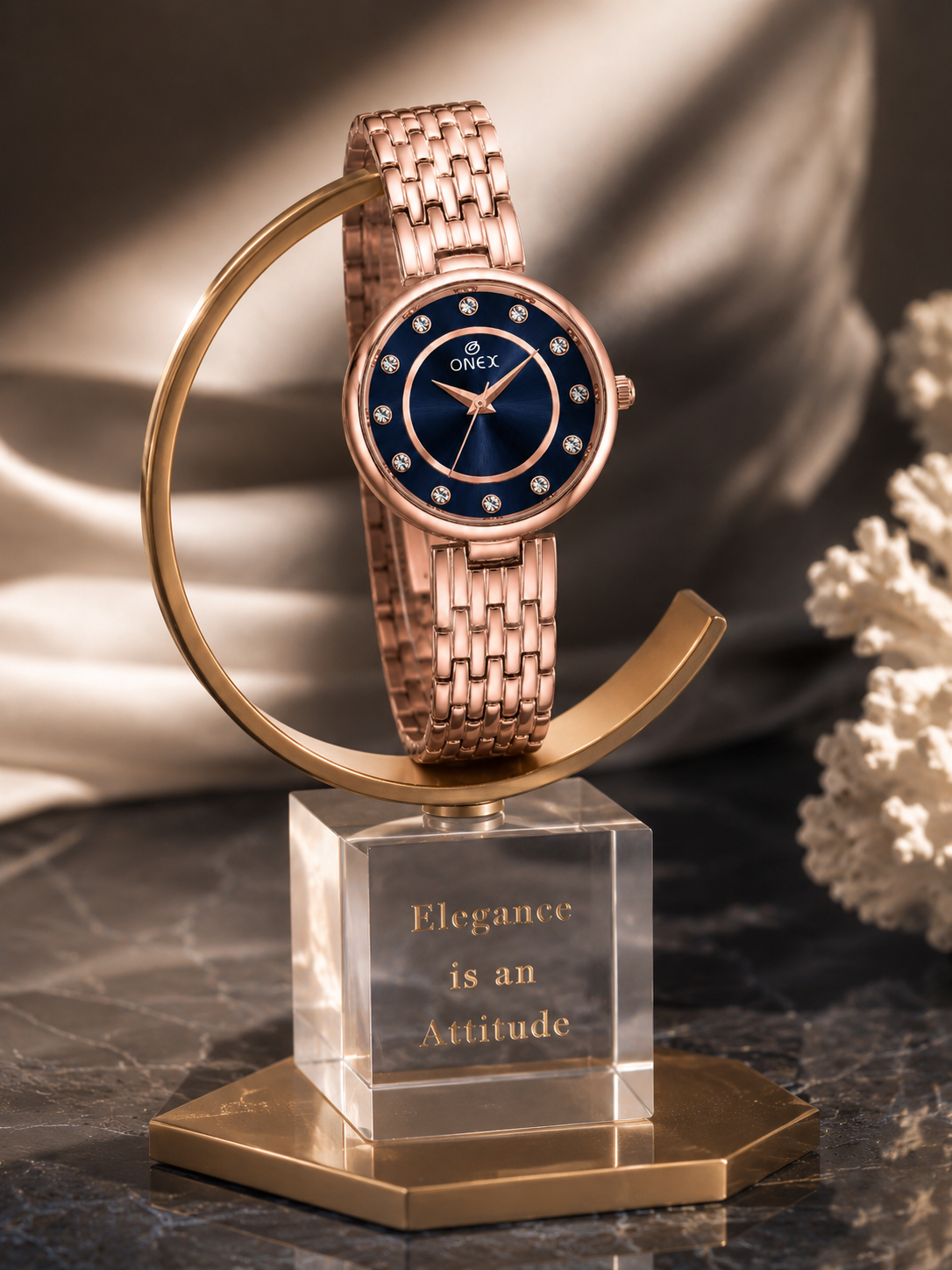 Onex Women’s Blue Analog Watch with Crystal Studded Dial & Stainless Steel Bracelet