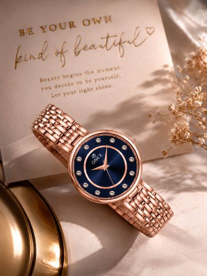 Onex Women’s Blue Analog Watch with Crystal Studded Dial & Stainless Steel Bracelet