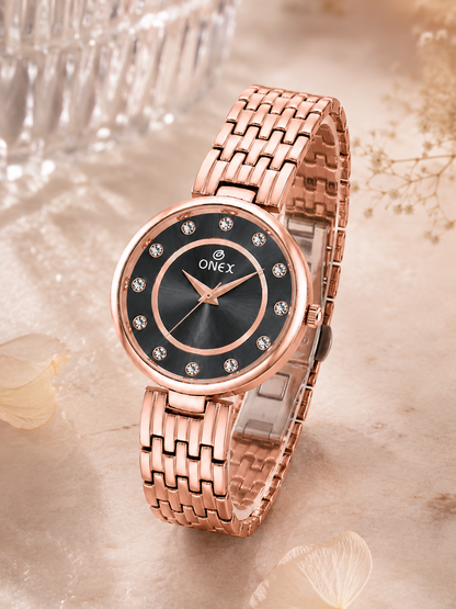 Onex Women’s Grey Analog Watch with Crystal Studded Dial & Stainless Steel Bracelet