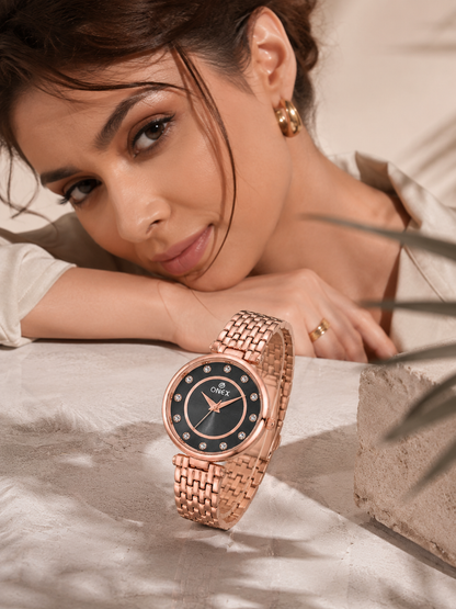 Onex Women’s Grey Analog Watch with Crystal Studded Dial & Stainless Steel Bracelet
