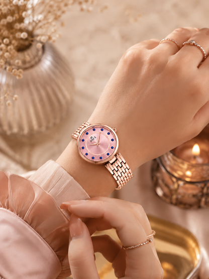 Onex Women’s Pink Analog Watch with Crystal Studded Dial & Stainless Steel Bracelet