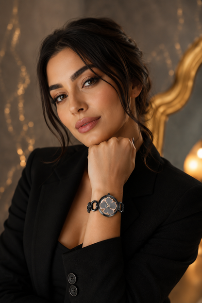 ONEX Black Women’s Bracelet Watch with Light Grey Textured Dial & Crystal Accents