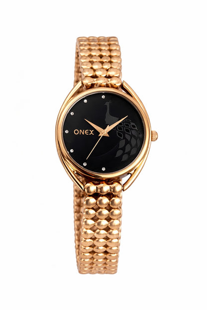 ONEX Elegant Rose Gold Bracelet Watch for Women | Stylish Black Dial Analog Watch | Party & Daily Wear
