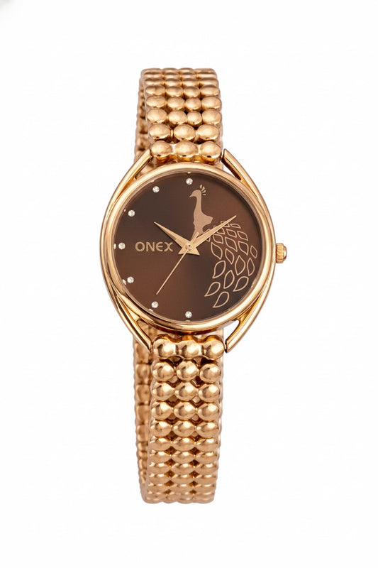 ONEX Elegant Rose Gold Bracelet Watch for Women | Stylish Brown Dial Analog Watch | Party & Daily Wear