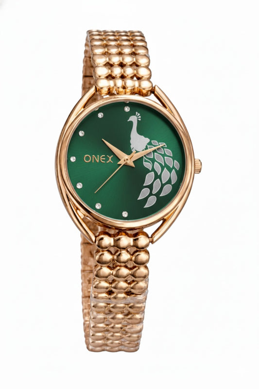 ONEX Elegant Rose Gold Bracelet Watch for Women | Stylish Green Dial Analog Watch | Party & Daily Wear